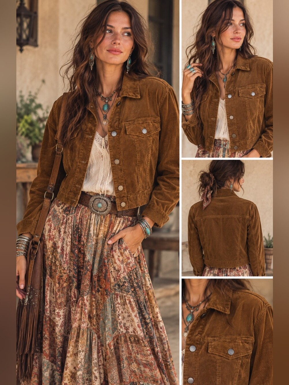 BP by Nordstrom Brown Corduroy Cropped Jacket Western Boho SZ: Large